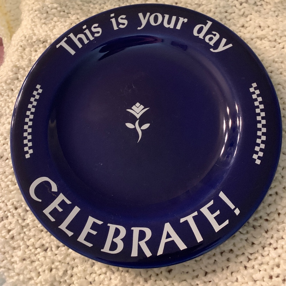 Pampered Chef Cobalt Blue birthday plate.